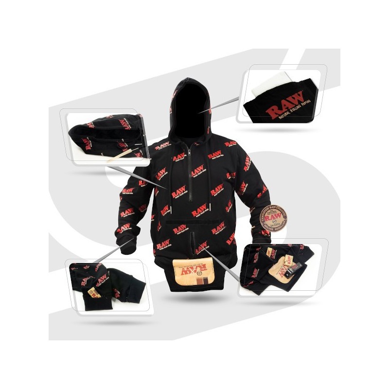 RAW ROLLING PAPERS RAWLER ZIP HOODIE BLACK ON BLACK